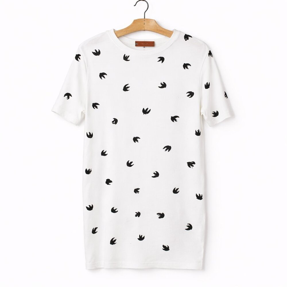 MCQ BY ALEXANDER McQUEEN | Signature Swallow Print Longline Shirt – Size Large